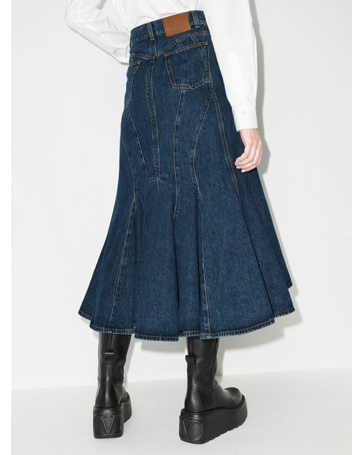 【関税&送料込】Alexander Mcqueen Delave Denim Midi Skirt McQueen Panelled Denim Midi Skirt in Blue | Lyst