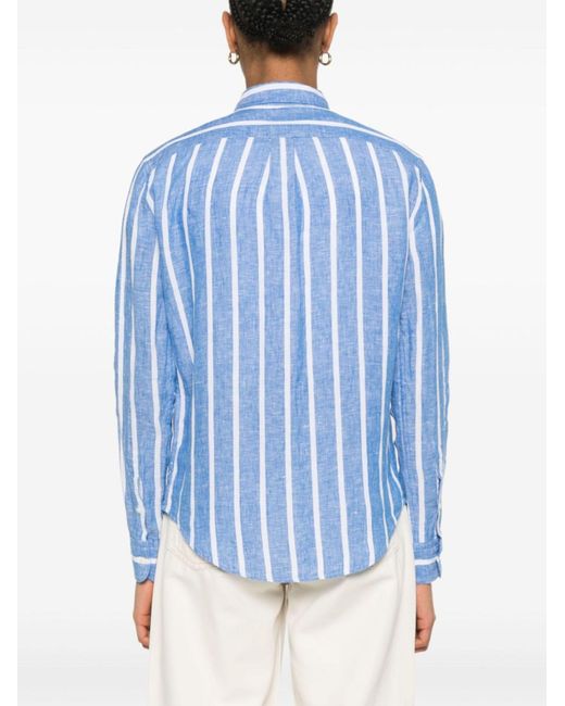 Polo Ralph Lauren Blue Stripe-pattern Relaxed-fit Linen Shirt