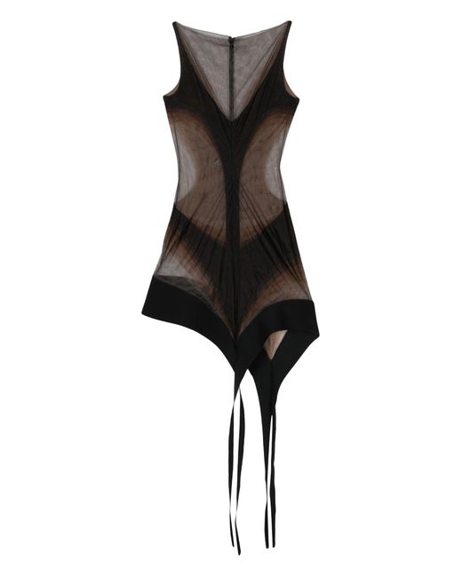 Mugler Black Asymmetric Mesh Dress - Women's - Polyamide/viscose/elastodiene/spandex/elastane