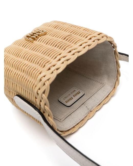 Miu Miu White Neutral Woven-wicker Mini Basket Bag