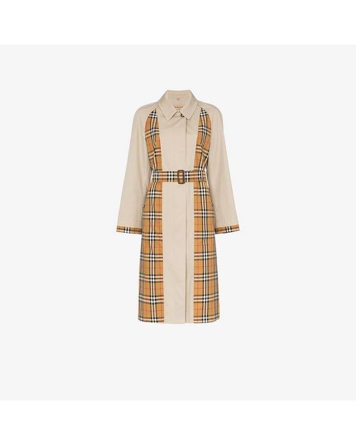 Burberry Natural Guisley Check Print Panelled Cotton Trench Coat