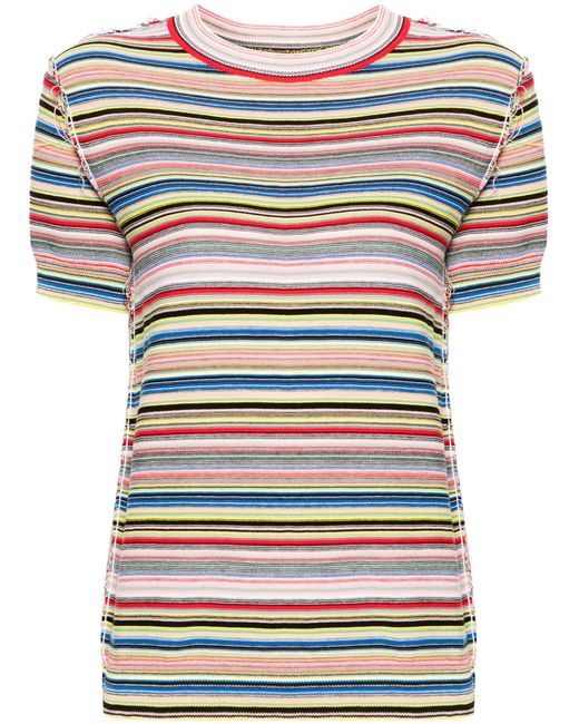 Maison Margiela Gray Multicolour Striped Cotton T-shirt - Women's - Cotton