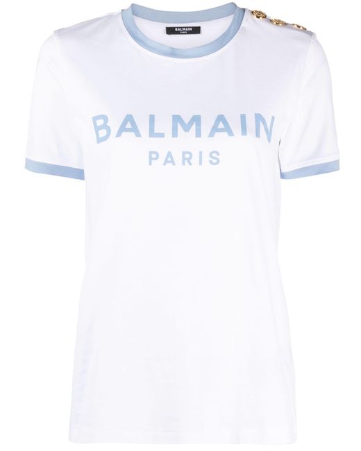 Balmain White Logo-print Cotton T-shirt