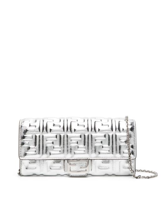 Fendi White Baguette Continental Wallet With Chain Shoulder Bag