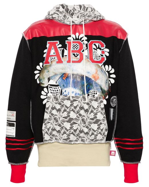 Advisory Board Crystals Black Lace Panelled Drawstring Hoodie for men