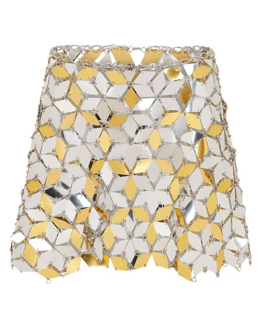 Rabanne Metallic Silver Sparkles Rhombic Paillettes Mini Skirt - Women's - Polyester/brass