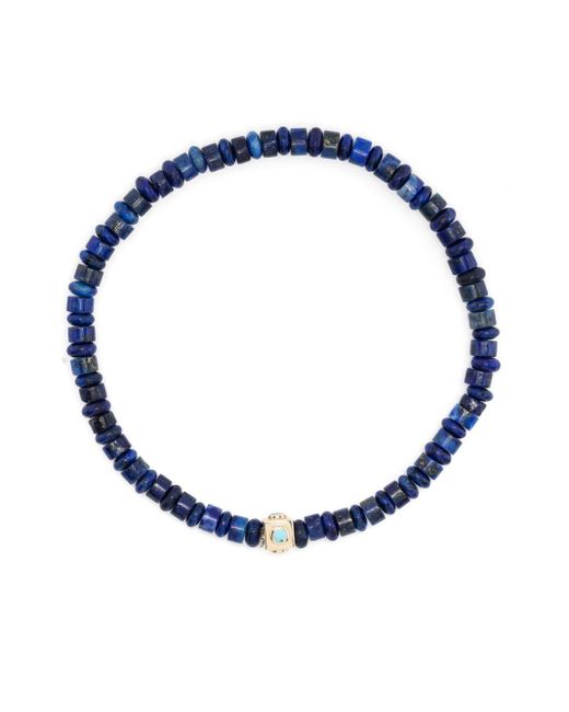 Luis Morais Blue 14k Yellow Gold Small Lego Cube Beaded Bracelet - Men's - Lapis Lazuli/14kt Gold/turquoise for men