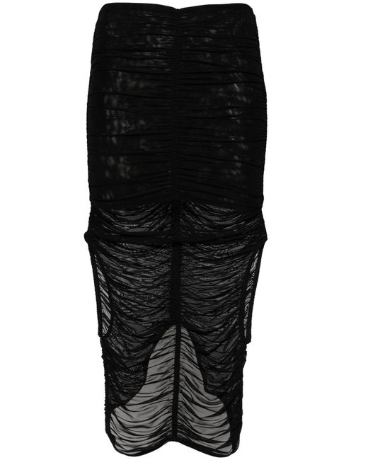 Mugler Black Draped Mesh Midi Skirt - Women's - Elastane/polyamide