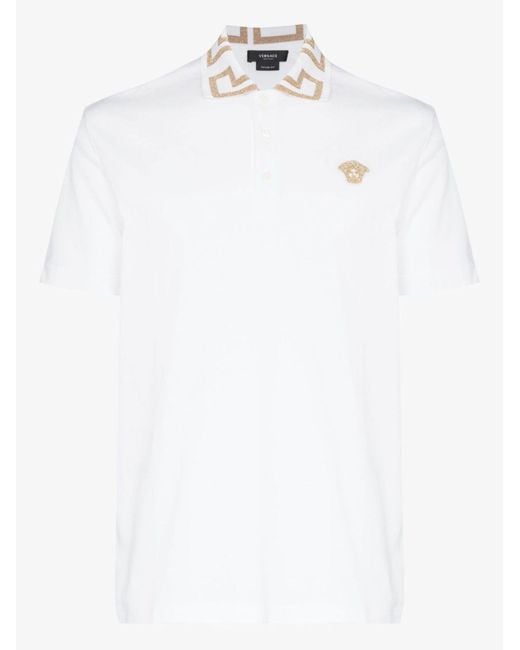 Versace Greca Border Cotton Polo Shirt in White for Men | Lyst