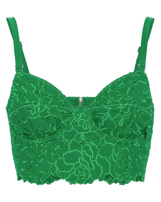 Erdem Green Floral-embroidered Bralette Top