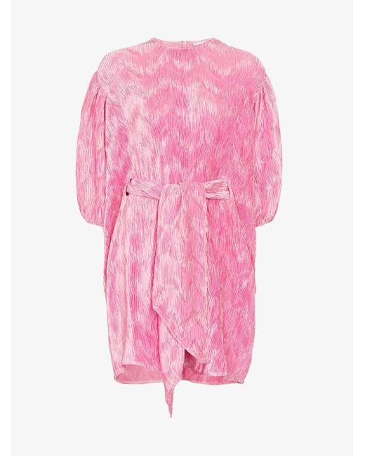 Ganni Pink Puff Sleeve Mini Dress