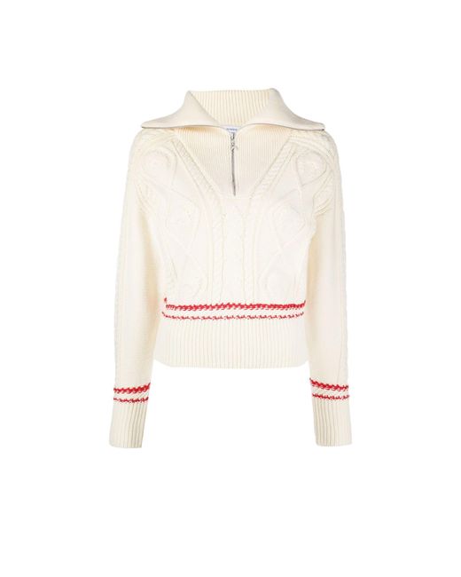 Marine Serre Neutral Cable Knit Wool Zip Sweater in White | Lyst
