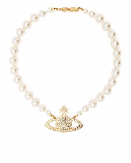 Vivienne Westwood Natural Gold-tone Mini Bas Relief Pearl Choker Necklace - Women's - Pearl/crystal/brass
