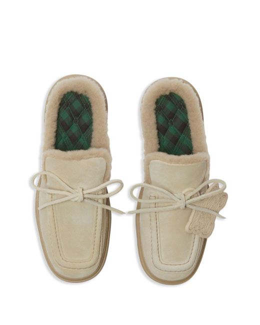 Burberry Neutral Stony Shearling Mules in Natural | Lyst