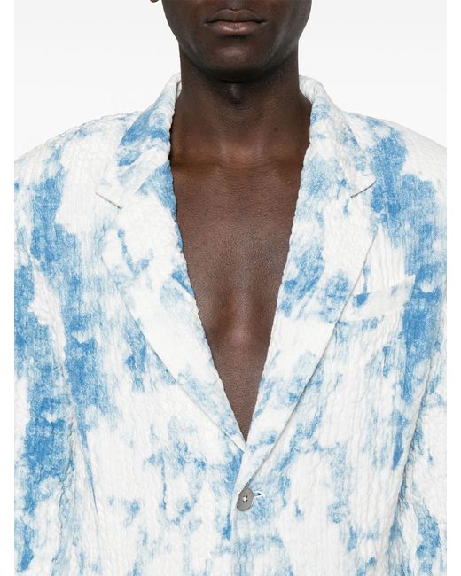 Feng Chen Wang Blue White Mottled Wrinkled Blazer - Men's - Spandex/elastane/cotton for men