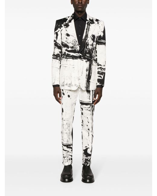Alexander McQueen White Abstract-print Cotton Blazer for men