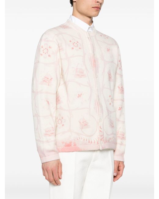 Bode Pink Printed Mill Cashmere Cardigan for men