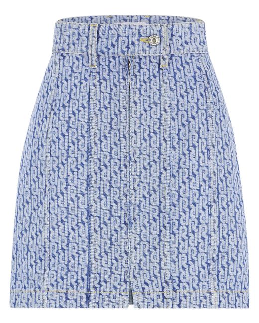 Rabanne Blue Monogram-print Denim Skirt - Women's - Cotton