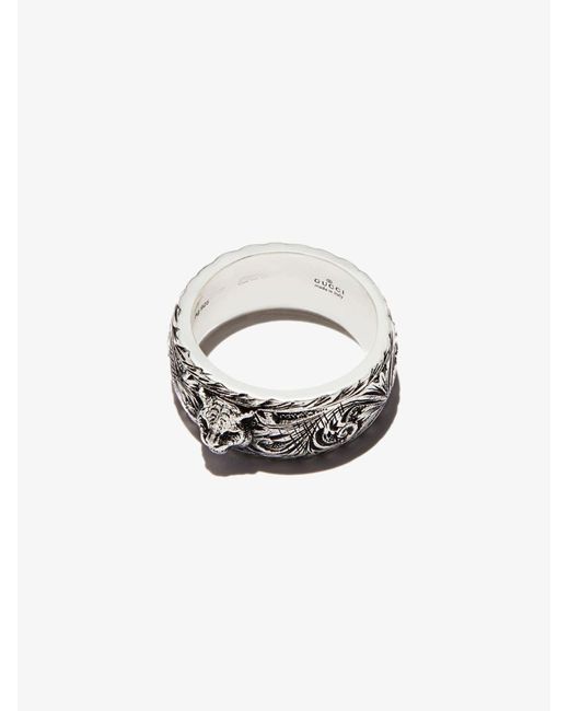 Gucci Thin Ring With Feline Head in White for Men | Lyst