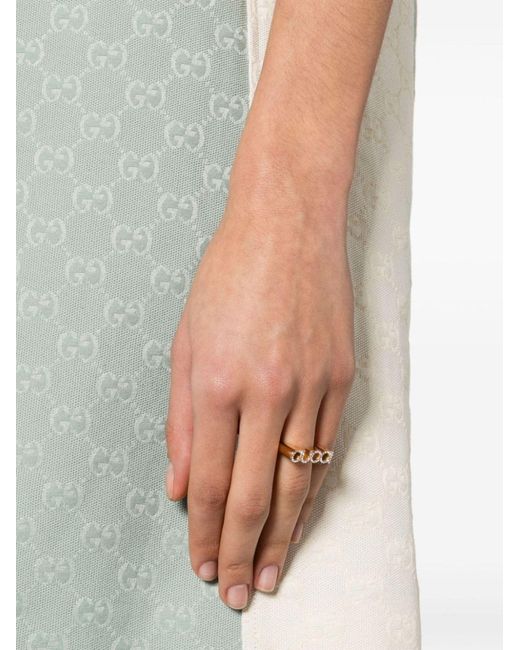 Gucci White -tone Letter Crystal Ring - Women's - Plated Metal