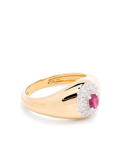 Yvonne Léon Metallic 18k Yellow Chevalière Pompadour Diamond And Emerald Signet Ring