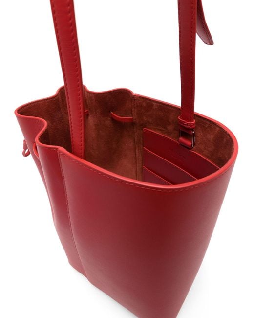 Maeden Red Canna Classic Leather Bucket Bag