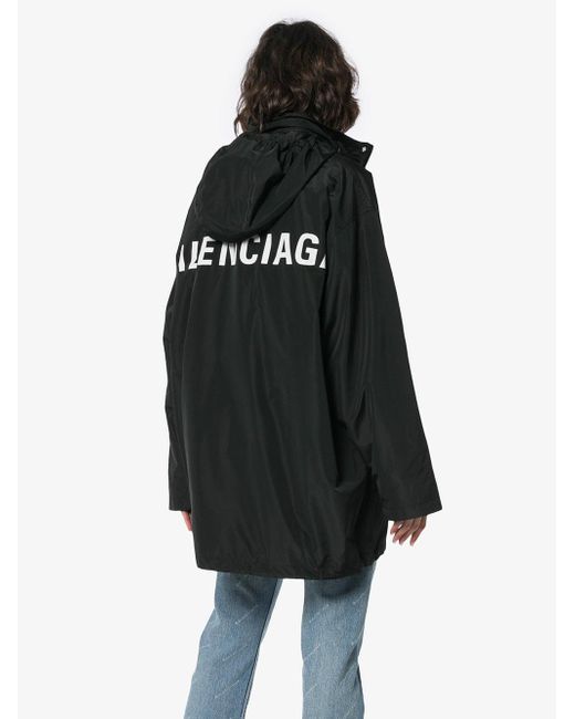 Balenciaga Long Print Hooded Windbreaker Jacket in Black | Lyst UK