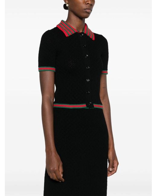 Gucci Web-stripe Crochet-knit Polo Shirt - Women's - Cotton
