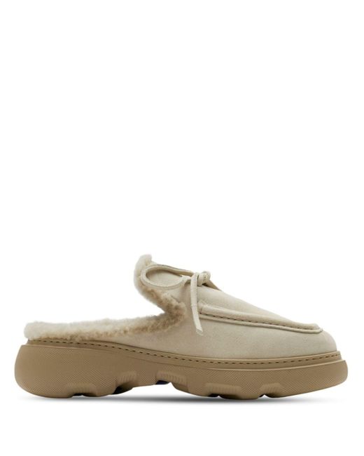 Burberry Natural Neutral Stony Shearling Mules