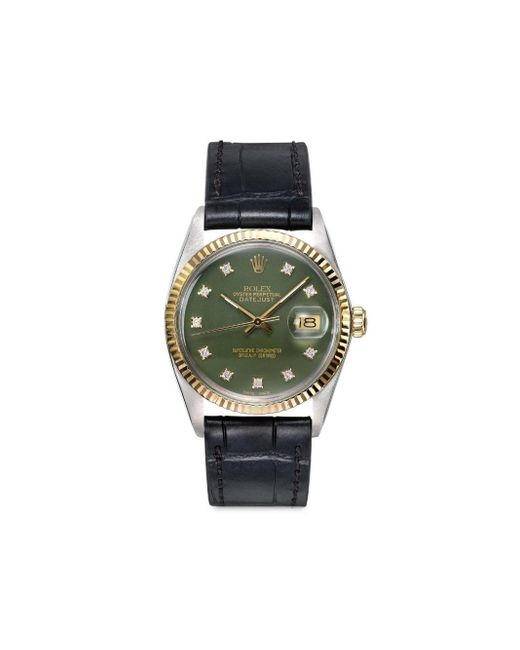 Lizzie Mandler Green Reworked Vintage Stainless Steel Rolex Datejust Watch