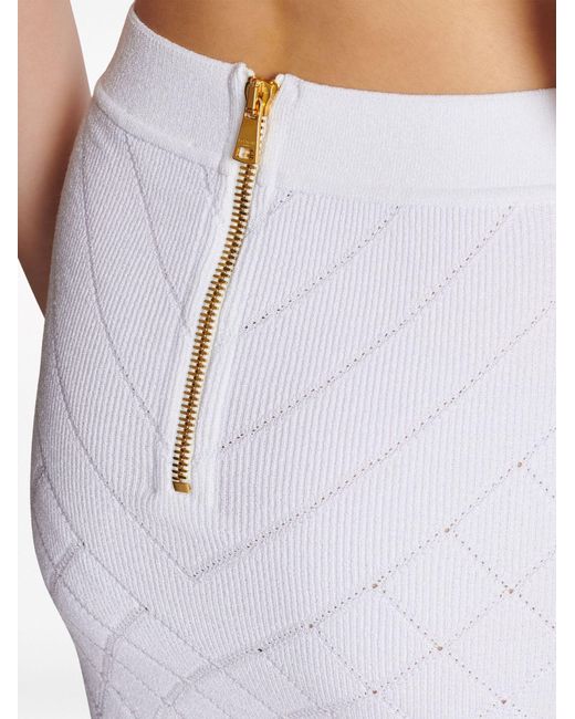 Balmain White Buttoned Knit Mini Skirt