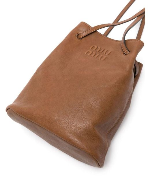 Miu Miu Brown Mini Logo-Embossed Bucket Bag