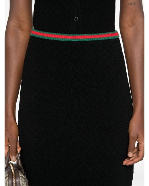 Gucci Black Web-stripe Crochet-knit Skirt - Women's - Polyester/spandex/elastane/polyamide/cottonspandex/elastane