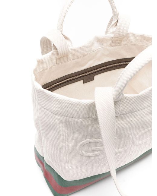 Gucci White Logo-embossed Canvas Tote Bag for men