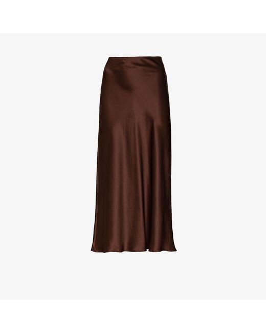Reformation Brown Pratt High Waist Silk Midi Skirt