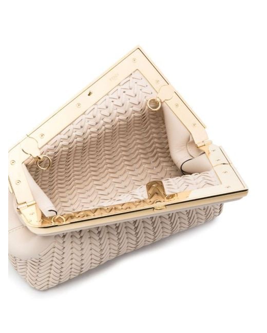 Fendi Natural White First Small Leather Clutch Bag