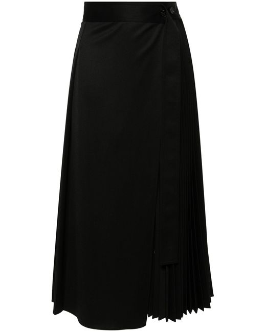 LVIR Black Pleated Wrap Midi Skirt