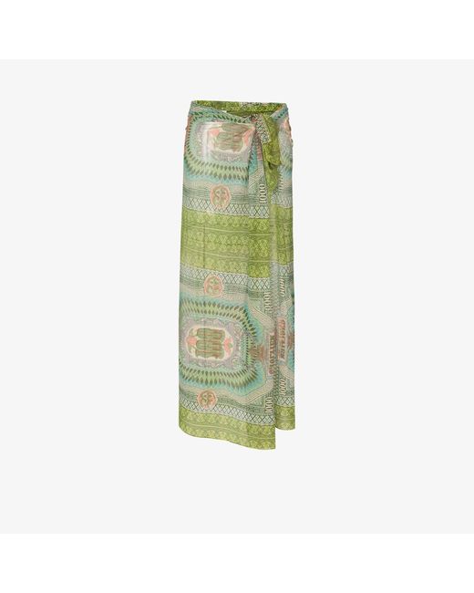 Jean Paul Gaultier Green The Banknote Printed Tulle Wrap Skirt