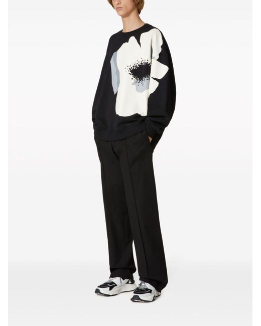 Valentino Garavani Black Flower Portrait-print Cotton Sweatshirt for men