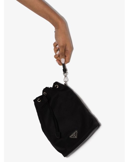 Prada Leather Black Vela Mini Bucket Bag - Save 34% | Lyst Australia