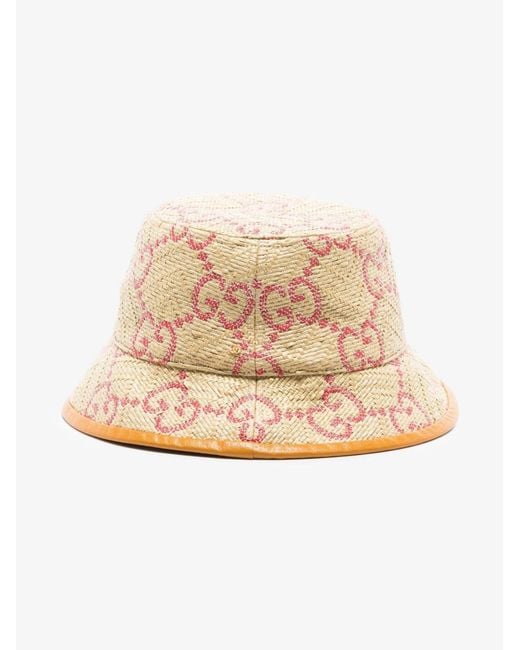 Gucci Natural Neutral gg Supreme Straw Bucket Hat