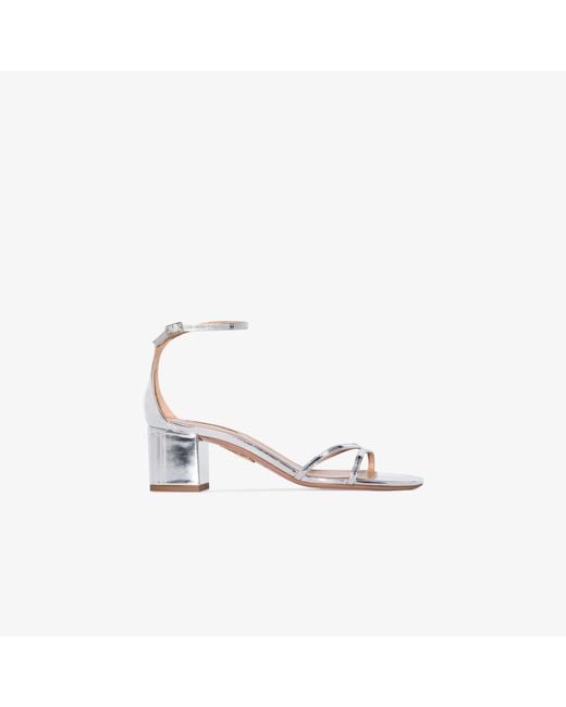 Aquazzura Metallic Silver Purist 50 Leather Sandals