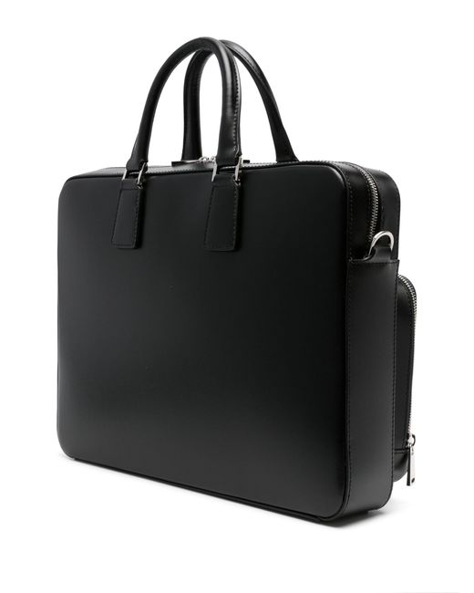 Versace Black Logo-debossed Leather Briefcase for men