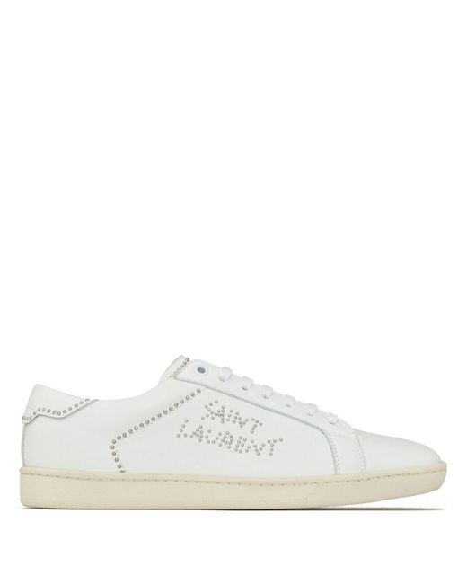 Saint Laurent White Sl Sign Studded Low-top Sneakers
