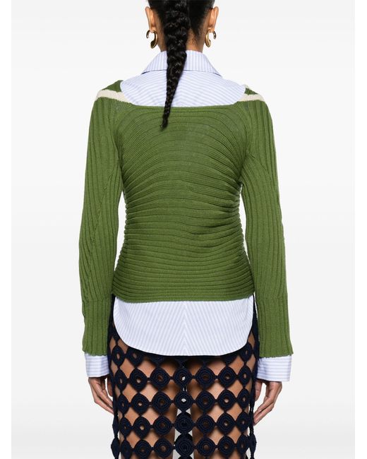 Dries Van Noten Green Ribbed-knit Wrap Sweater