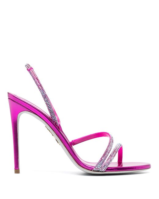 Rene Caovilla Crystal-embellished Satin Sandals in Pink | Lyst