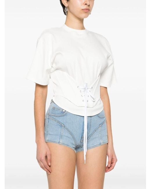 Mugler White Corseted Cotton T-shirt - Women's - Polyamide/cotton/elastane