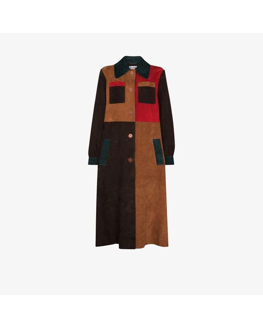 Rixo Brown Milly Patchwork Suede Coat