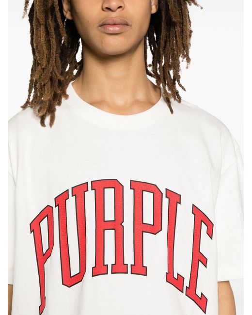 Purple Brand White Collegiate Logo-print Cotton T-shirt - Men's - Cotton for men