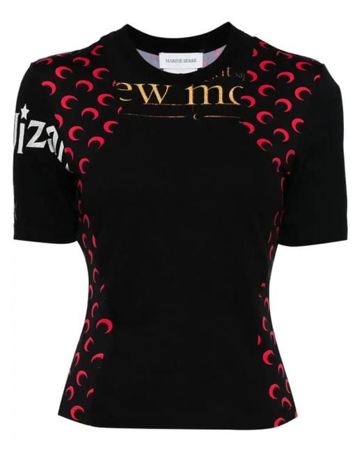 MARINE SERRE Black Regenerated Graphic-Print T-Shirt